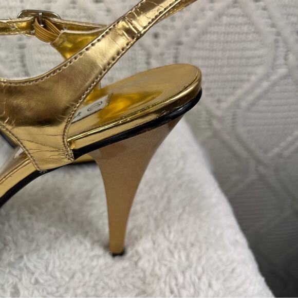 HERSTYLE Gold Metallic Stappy Faux Leather Caressa High Heel Y2K Sandals Sz 10 - Picture 14 of 14